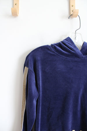 Justice Active Swim Navy & Gold Shimmer Velour Hoodie | Youth 14/16