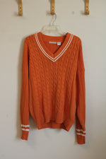 Claiborne Orange V-Neck Varsity Style Sweater | M