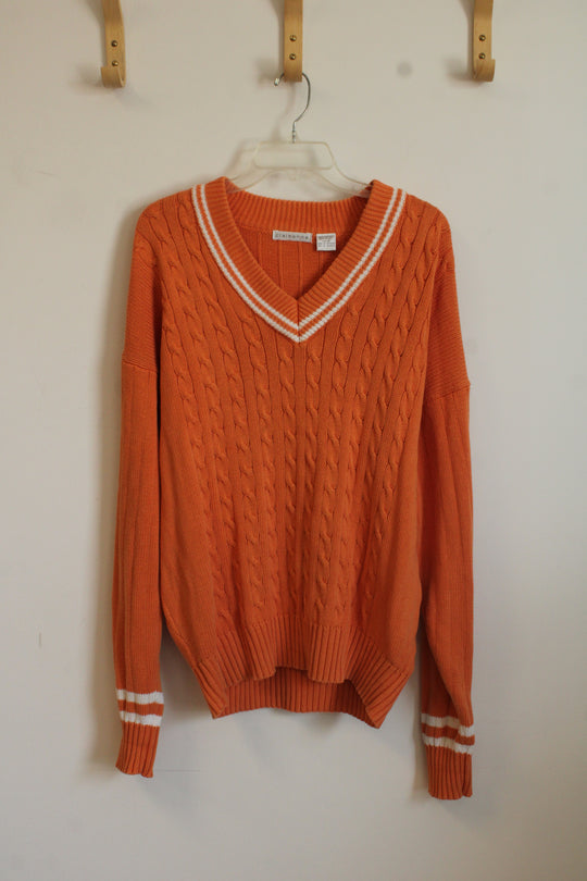 Claiborne Orange V-Neck Varsity Style Sweater | M