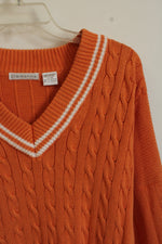 Claiborne Orange V-Neck Varsity Style Sweater | M