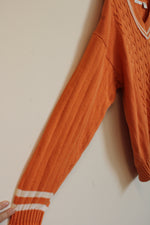 Claiborne Orange V-Neck Varsity Style Sweater | M