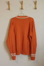Claiborne Orange V-Neck Varsity Style Sweater | M