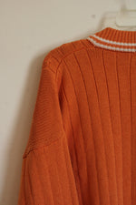 Claiborne Orange V-Neck Varsity Style Sweater | M