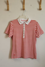 Kate Lord Performance Orange and White Striped Athletic Polo | M
