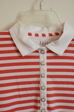 Kate Lord Performance Orange and White Striped Athletic Polo | M