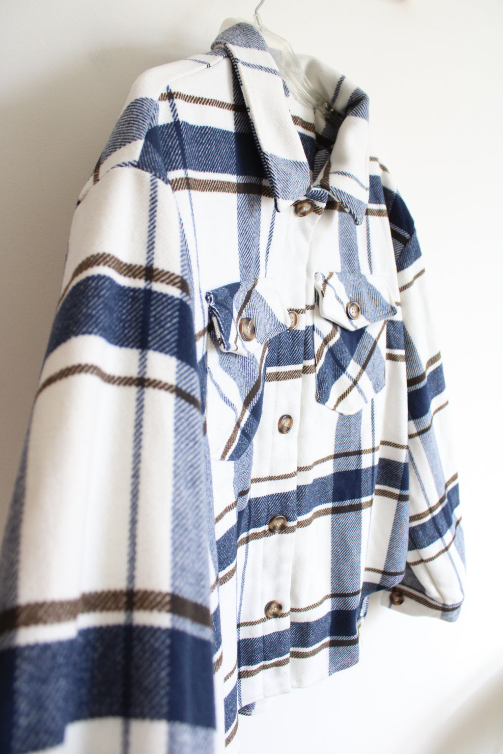 Lone Tree Blue White & Brown Plaid Flannel Shacket | L