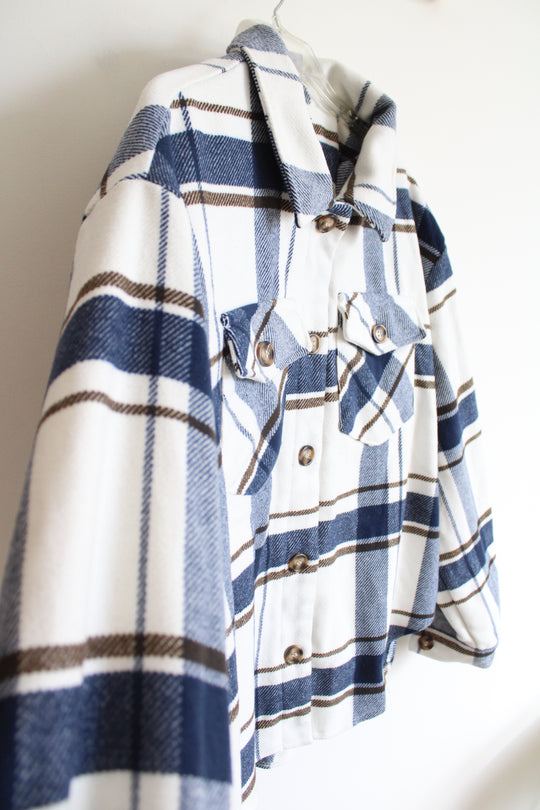Lone Tree Blue White & Brown Plaid Flannel Shacket | L