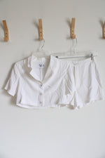 NEW Princess Polly Addison Cropped White Top & Shorts Set | 2