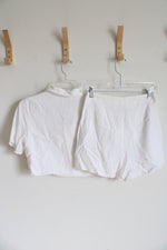 NEW Princess Polly Addison Cropped White Top & Shorts Set | 2
