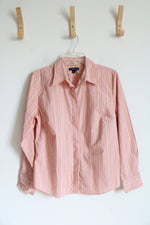 Lands' End Pink & Orange Striped Button Down Top | 14