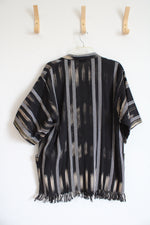 Tropical Collections Black & Gold Embroidered Fringe Button Down Shirt | L
