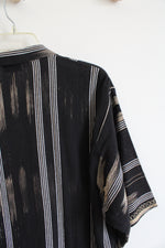 Tropical Collections Black & Gold Embroidered Fringe Button Down Shirt | L