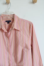 Lands' End Pink & Orange Striped Button Down Top | 14