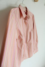 Lands' End Pink & Orange Striped Button Down Top | 14