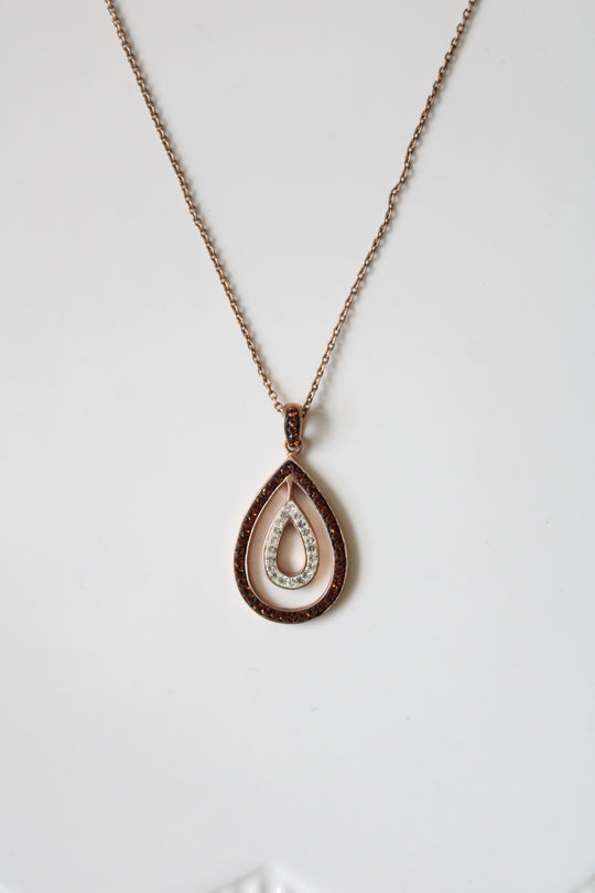 Brown Stone Teardrop Sterling Silver Necklace