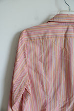 Lands' End Pink & Orange Striped Button Down Top | 14