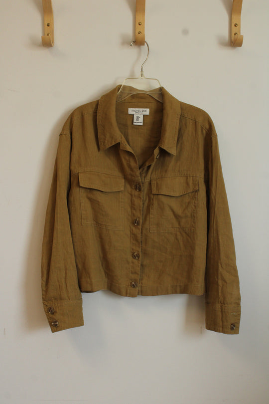 Rachel Zoe Olive Green Linen Button Up Top | S