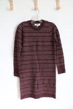 NEW LOFT Maroon Black & Gold Shimmer Sweater Dress | XXS Petite