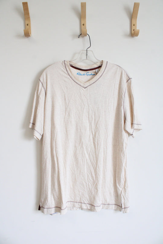 NEW Robert Graham Heather White/Tan V-Neck Shirt | L
