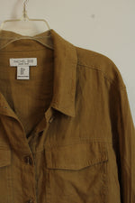 Rachel Zoe Olive Green Linen Button Up Top | S