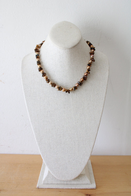 Genuine Brown Pearl & Tigers Eye Necklace