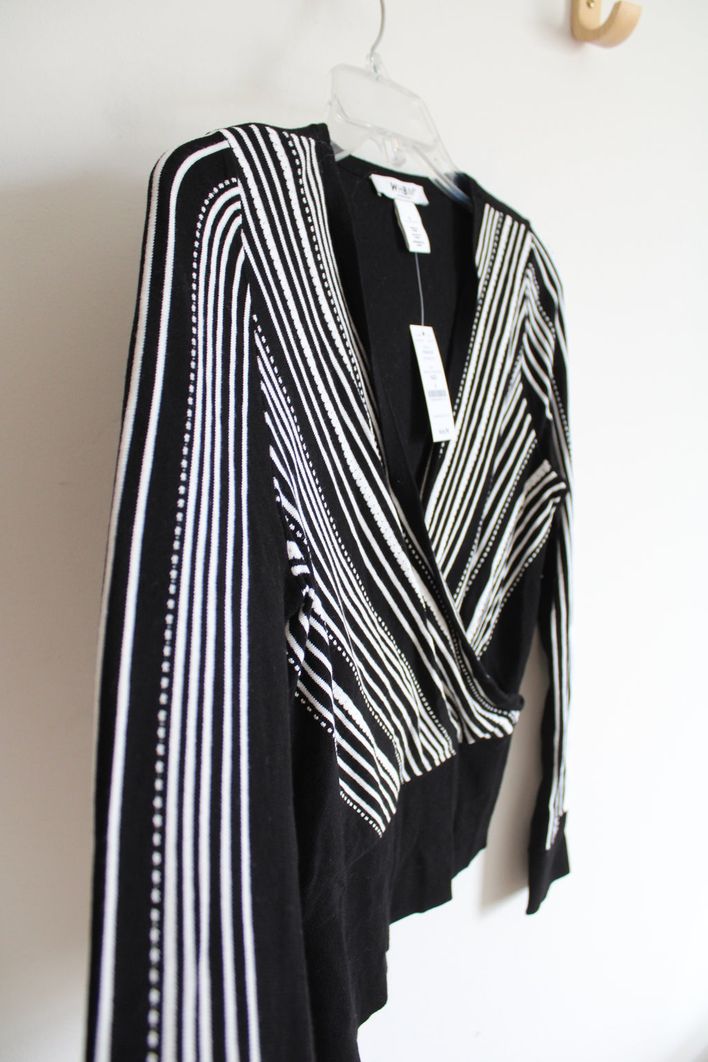NEW White House Black Market Black & White Patterned Wrap Top | S