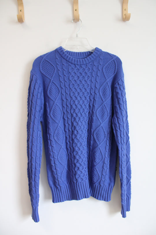 NEW Houston White Blue Cable Knit Sweater | S