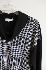 Calvin Klein Black & White Houndstooth Cowl Neck Sweater | S