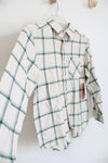 NEW Wonder Nation Green Cream Flannel Button Down Shirt | Youth L (10/12)