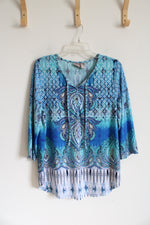 Chico's Blue Patterned Long Sleeved Top | 2 (L)
