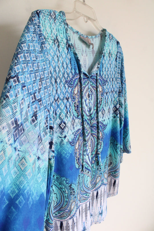 Chico's Blue Patterned Long Sleeved Top | 2 (L)