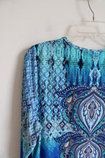 Chico's Blue Patterned Long Sleeved Top | 2 (L)