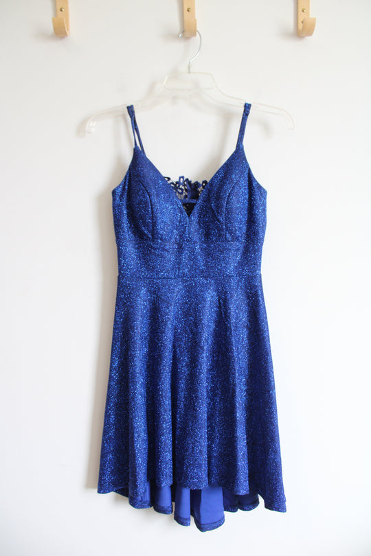 City Triangles Blue Glitter Lace Back Fit & Flare Dress | 5