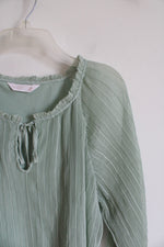 NEW Lauren Conrad Valor Green Pleated Long Sleeved Top | 0X