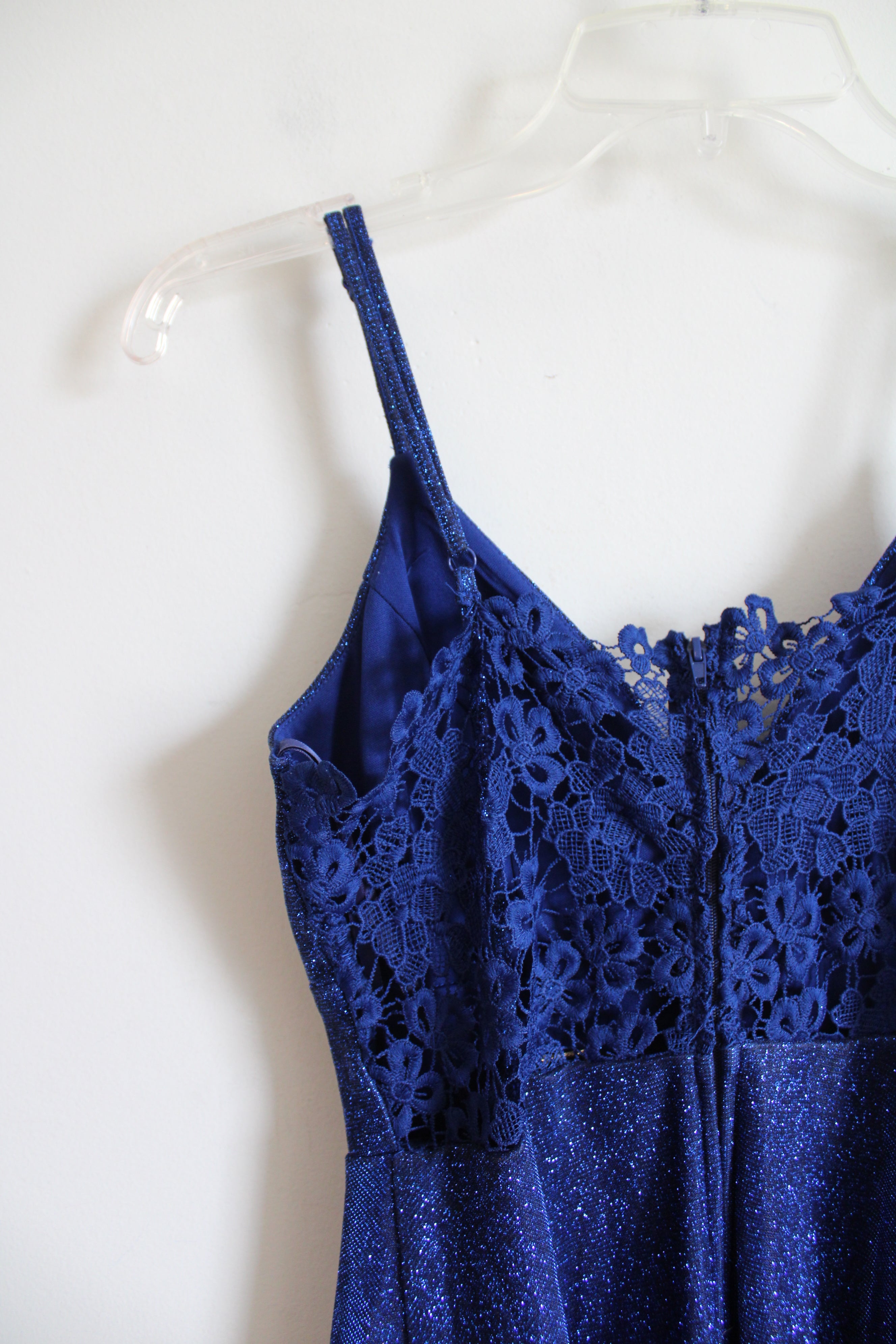 City Triangles Blue Glitter Lace Back Fit & Flare Dress