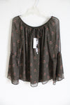 NEW White House Black Market Olive Green Floral Bell Sleeve Blouse | M