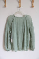 NEW Lauren Conrad Valor Green Pleated Long Sleeved Top | 0X