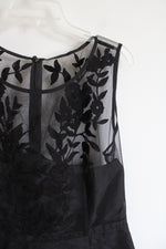 eShakti Floral Embroidery Illusion Tulle & Dupioni Black Dress | 2XL