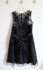 eShakti Floral Embroidery Illusion Tulle & Dupioni Black Dress | 2XL
