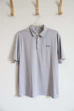 Under Armour Loose Fit Gray & White Striped Polo Shirt | L