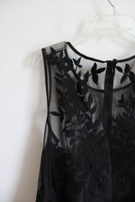eShakti Floral Embroidery Illusion Tulle & Dupioni Black Dress | 2XL