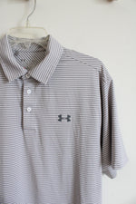 Under Armour Loose Fit Gray & White Striped Polo Shirt | L