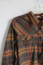 L.L. Bean Green & Orange Plaid Button Down Top | XL