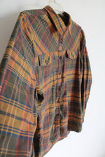 L.L. Bean Green & Orange Plaid Button Down Top | XL