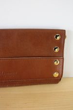 Hammitt Los Angeles Brown Leather Gold Studded Magnetic Close Clutch