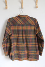 L.L. Bean Green & Orange Plaid Button Down Top | XL