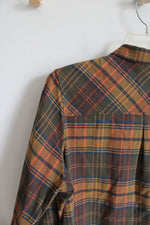 L.L. Bean Green & Orange Plaid Button Down Top | XL