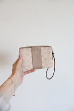 Coach Tan Monogram Corner Zip Wristlet