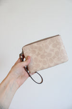 Coach Tan Monogram Corner Zip Wristlet