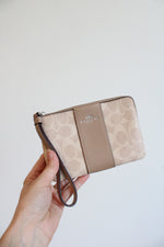 Coach Tan Monogram Corner Zip Wristlet